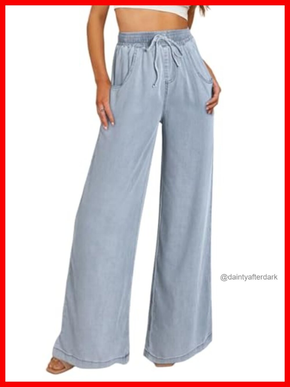 Wide Leg Drawstring High Waisted Jeans Loose Fit Denim Pants